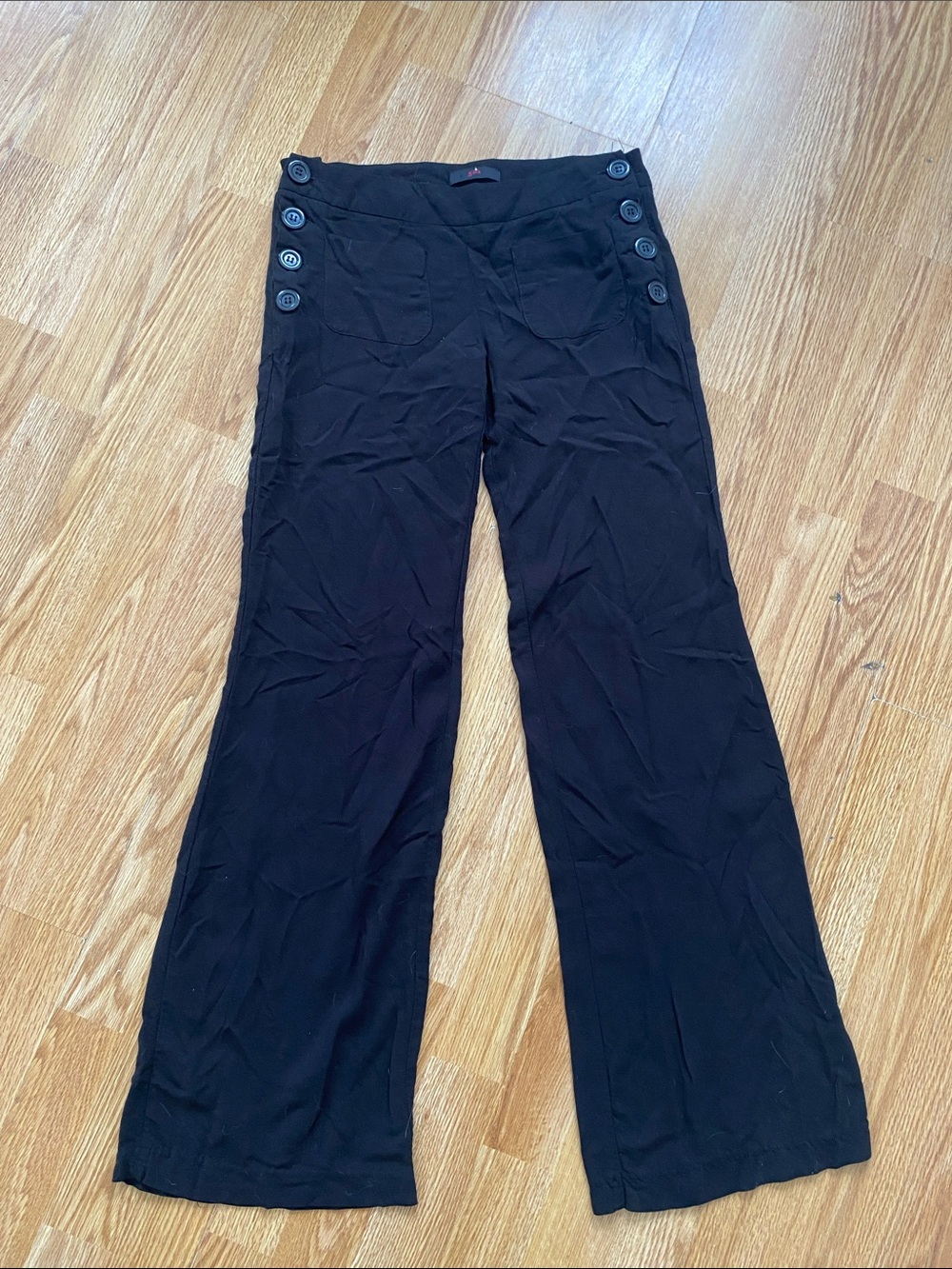 5 for $20! Black Wide Leg Sailor Pants with Button Detail